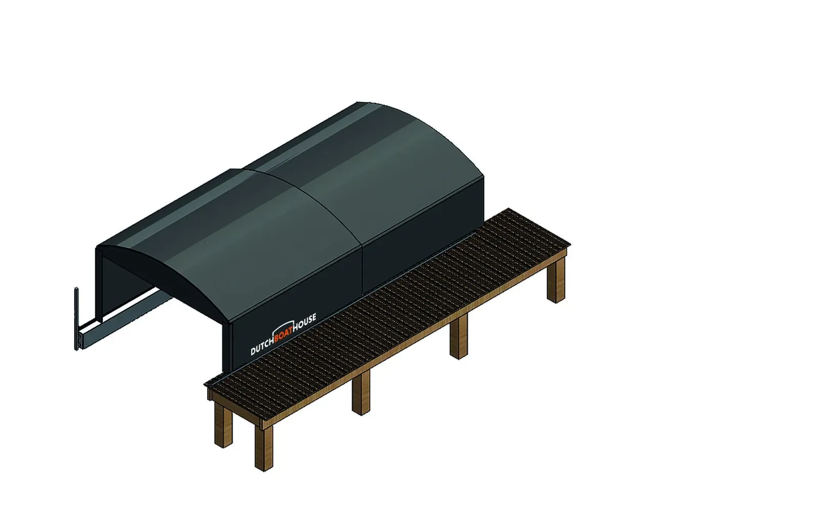 Technische tekening van een bootoverkapping met Wal-Drijf systeem langs een steiger